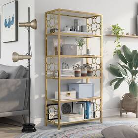 Furniture Of America 193578439287 Gallatea Contemporary Gold 5-shelf Bookcase By White/gold Transitio