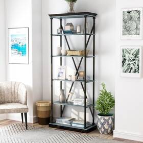 Furniture Of America 193578462599 Marcin Transitional 84-inch Metal 5-layer Bookcase By Antique Blue