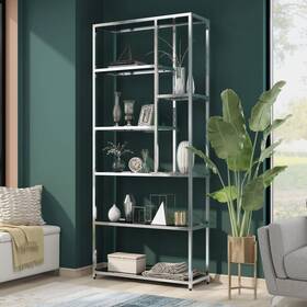 Furniture Of America 193578481026 Molle Contemporary 7-shelf Metal Open Back Bookcase By Chrome Glam Modern And Con