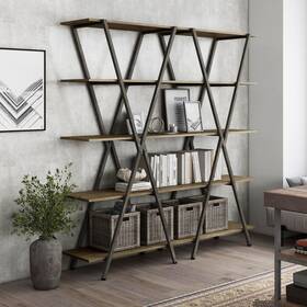 Furniture Of America 193578523931 Leighton Industrial Oak And Gun Metal 5-shelf Bookcase By Rustic Brushed G