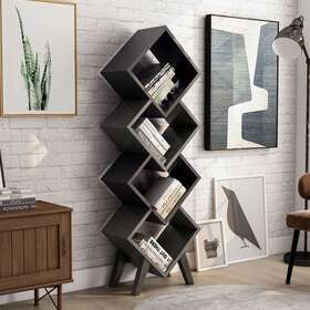 Furniture Of America 193578534500 Diamonte Mid-century Modern 4-shelf Bookcase By Black/distressedgre
