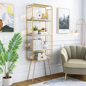 Furniture Of America 193578682997 Greste Contemporary Gold 4-shelf Steel Bookcase By High Gloss White/ G