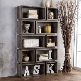 Furniture Of America 889435239267 Niti Rustic Grey 10-shelf Open Bookcase Distressed N/a