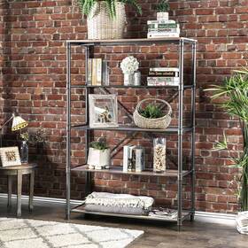 Furniture Of America 889435630972 Revo Industrial Black Metal 5-tier Bookshelf By Sand Black/brown N/