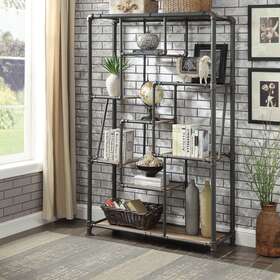 Furniture Of America 889435876417 Vofi Industrial Black Metal Multi-shelf Tiered Bookshelf By Sand Black/brown N/a