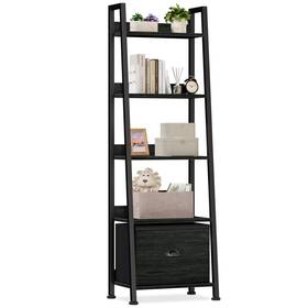 B0cdh25mf3 Furologee 5-tier Ladder Shelf Narrow Bookshelf With Drawer 55.6in Tall Industria