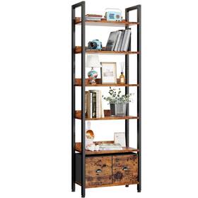 It836-259ak0631 Furologee 6-tier Bookshelf Tall 71 Inch Rustic Bookcase With 2 Drawers Storage O
