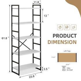 Futzca 796926183414 5 Tier Storage Bookshelf