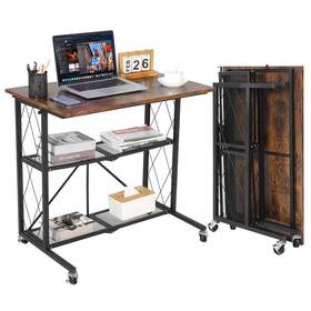 Garveelife Ksllq8yk3rlsbzqmxrw6wgtzzfcc 31.5 Inch 3tier Foldable Desk With Wheels Large Capacity Shelving