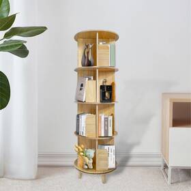 Geluoxi 600420171535 Pine Wood 360 Rotating Bookshel Organizer Wooden Storage Bookshelf 4-layer