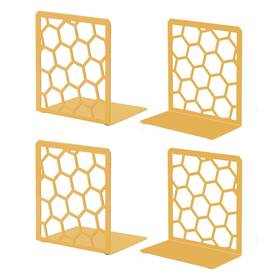 Geomod 850006167203 Geometric Honeycomb Gold Metal Bookends Decorative - 2 Pairs