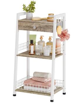 B0d9w6njrc Gewudraw 3-tier Ladder Shelf With Drawer Bathroom Floor Storage Freestan