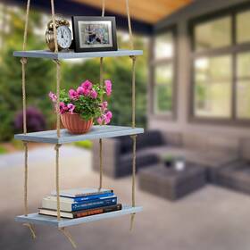 Ggi International 192405012389 Wood Hanging Shelf 3-tier Rustic Swing Storage Shelves Grey Mid-century Modern