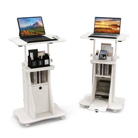 Giantex Gx10371wh-cb Mobile Podium Stand Sit-to-stand Laptop Cart With Tilting ... Fast Ship