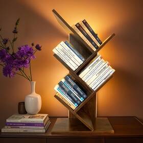 God025-us Godferyxin Tree Bookshelf With Liting Small Bookcase Led And Desktop Book She