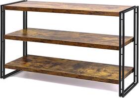 Hchqhs A3-120 Industrial Open Storage Bookshelf 47 Inch W 3-tier Rustic Wooden Top Black