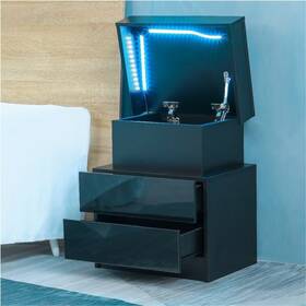 Highland 083139022895 Modern Nightstand With Led Lights 2 High Gloss Drawers