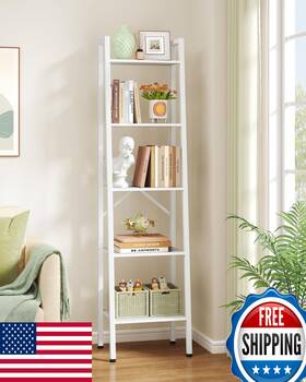 B0c2txk1wp Hoctieon 5-tier Industrial Ladder Bookshelf Narrow Tall Standing Shelf