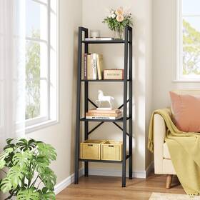 B0c4kshltq Hoctieon 4-tier Industrial Ladder Bookshelf Narrow Tall Standing Shelf