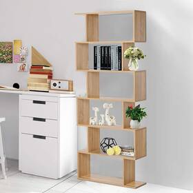 Homcom 842525126182 75.5 Inch H Bookcase 6 Shelf S-shaped Bookshelf Wooden Brown Modern And Contemp
