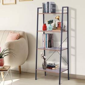 Homcom 842525131704 Wood Metal 4 Tier Retro Industrial Ladder Style Black