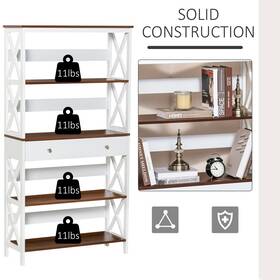 Homcom 842525174992 4-tier Shelving Bookcase Storage Cupboard With Pull Walnut And White Modern
