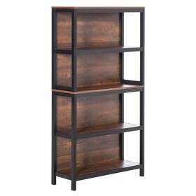 Homcom 842525181006 4 Tier Bookshelf Utility Storage Shelf Organizer With Black And Walnut 11.7