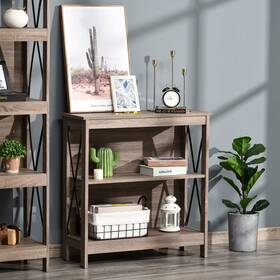 Homcom 842525181648 Industrial Style 2-tier Bookcase Bookshelf Open Brown With Grey Grain Mo