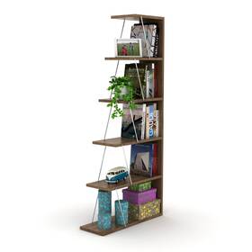 Homedora 619206109068 Koola 57ftft H X 25ftft W Ladder Bookcase Open Shelves Walnut-chrome Modern And Contem