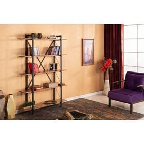 Homedora 808226127897 Solid Wood Bookcase 5 Shelves Modern Lissandra Walnut And Contempo