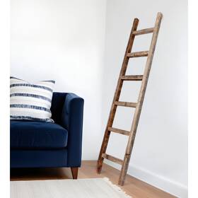 Homeroots 808223300347 Six Step Rustic Weathered Grey Wood Ladder Shelf - Gray 72 Inch