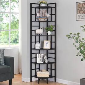Homissue Hmbs-20006bk Corner Shelf 6 Tier Tall Narrow Bookshelf 76.9 Inch Industrial