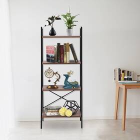 Hommetree 659845216291 4-tier Simple Style Multifunctional Bookshelf Brown Black Industrial