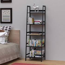 Hommetree 679852859939 5-tier Multifunctional Bamboo Bookshelf Black Modern And Contemporary