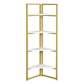 Hommetree 695124585320 4-tier Triangular Storage Rack Free-standing Corner White Gold Modern &