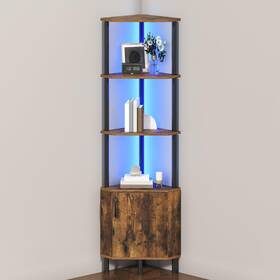 Hoobro 976454867947 Corner Cabinet With Led Light Shelf Stand Storage And Doo