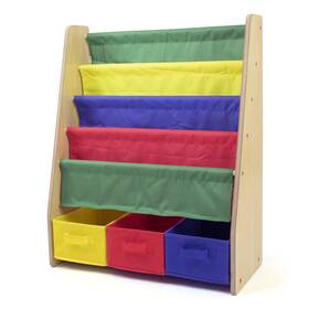 B084dwlhys Humble Crew 4-tier Kids Bookshelf And 3 Bins Toy Storage - Natural/primary
