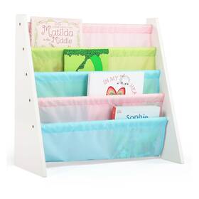 Wo594 Humble Crew Child Book Rack With Fabric Sling Sleeves Pastel 4 Shelves
