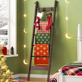 Hzuaneri B0dpkdxj4p Blanket Ladder For Living Room Decorative Quilt Rack 4 Removable Hooks