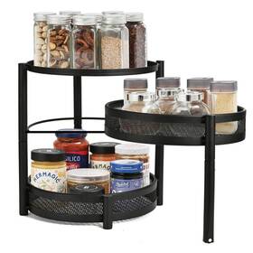 Iberg Kco-blk-3t 3 Tier Spice Organizer With Rotating Middle Space Saving Kitchen