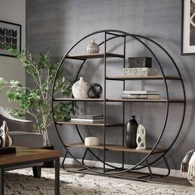Inspire Q 194840007913 Armen Matte Black Finish Metal Round Bookcase By Modern And Contem