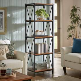 Inspire Q 195007054597 Eulalia 69.4 Inch H X 23.6 W Metal Etagere Bookcase By Black/brown Industri