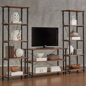 Inspire Q 782359590073 Myra Vintage Industrial Modern Rustic 3-piece Tv Stand Set Brown Transitional U