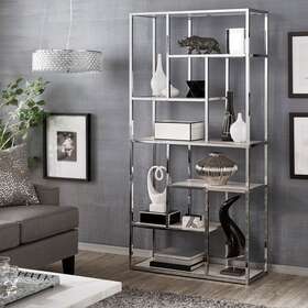 Inspire Q 782359920719 Alva Chrome Finish 36-inch Asymmetrical Bookcase By