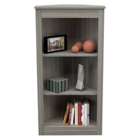 Inval 707036538219 Three Shelf Corner Bookshelf Smoke Oak Transitional