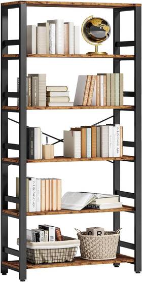 Ironck 727370997845 6-tier Bookshelf 31.5 Inch Wide - Vintage Industrial Style Bookcase Brown