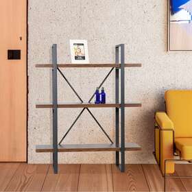 Jamie Adjustable Wood And Steel Etagere Bookcase 353012602145 Antique Walnut Metal Display 35 11.34