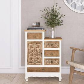 Jimsmaison 633183772244 30 Inch Tall Wood 5-drawer Farmhouse Chest End Table Accent