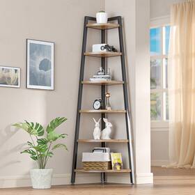 Jinyuzhou Inc 265606964075 68.9 Inch Tall Corner Shelf 6 Tier Bookshelf And Rustic Brown