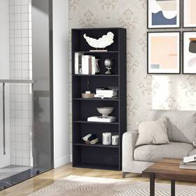 Kahomvis 774829688427 70.81 Inch Black Wood 6 Shelf Standard Bookcase Modern And Contemporary Cla